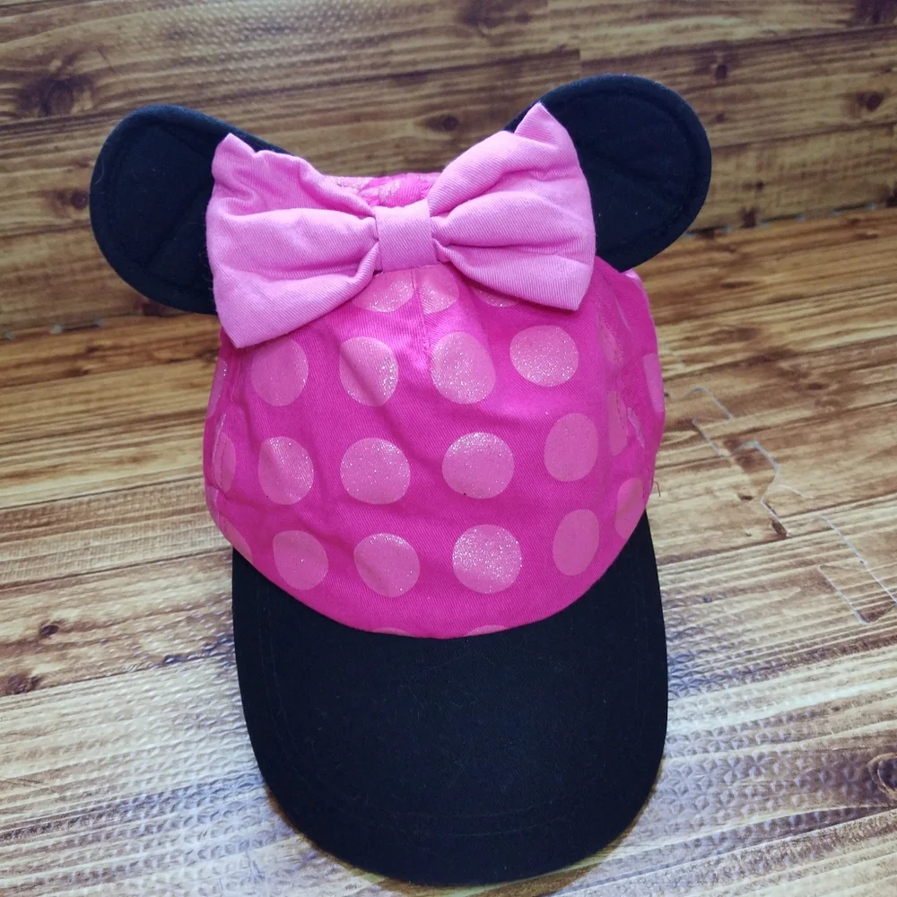 Disney Store Minnie Mouse Pink Polka Dot Bow Cap with Ears Girls Hat